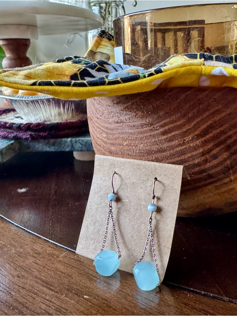 Delicate Light Blue Dangle Earrings With Frosted Beads - Unbranded